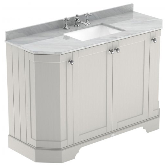 Read more about Ocala 122cm angled vanity with 3th grey marble basin in sand