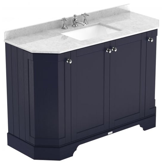 Ocala 122cm Angled Vanity With 3TH White Marble Basin In Blue