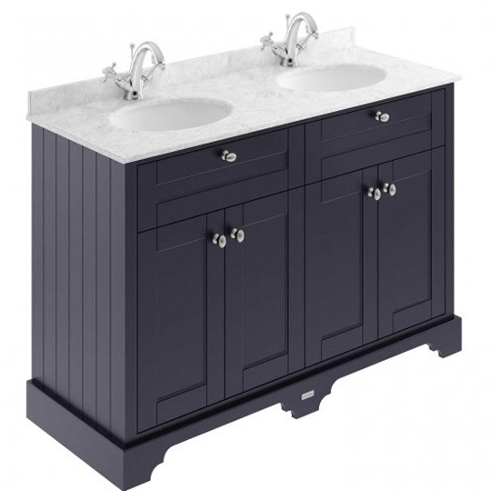 Read more about Ocala 122cm floor vanity with 1th grey marble basin in blue