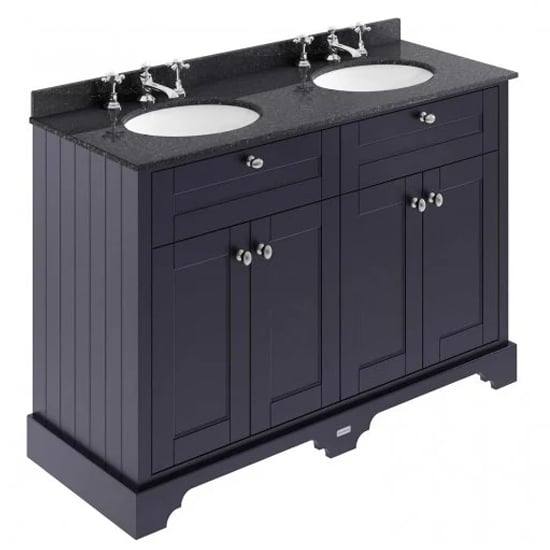 Read more about Ocala 122cm floor vanity with 3th black marble basin in blue