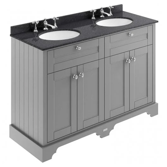 Read more about Ocala 122cm floor vanity with 3th black marble basin in grey