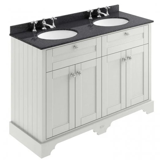 Read more about Ocala 122cm floor vanity with 3th black marble basin in sand