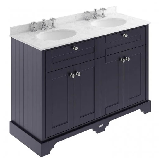 Ocala 122cm Floor Vanity With 3TH Grey Marble Basin In Blue