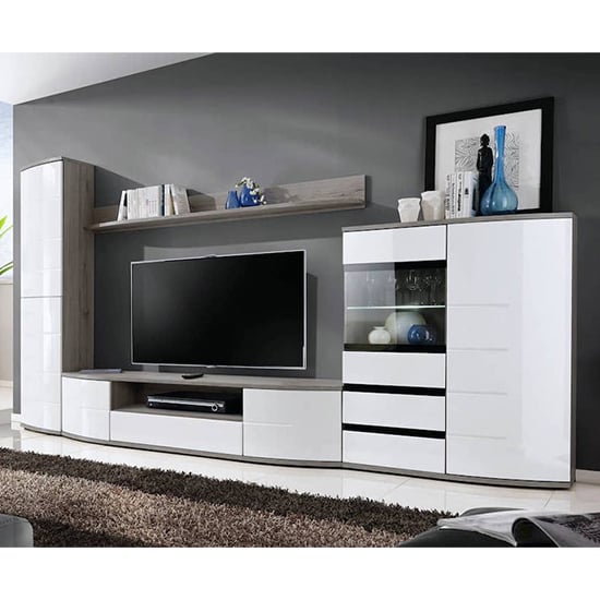 Ocala II High Gloss Living Room Furniture Set In White With LED