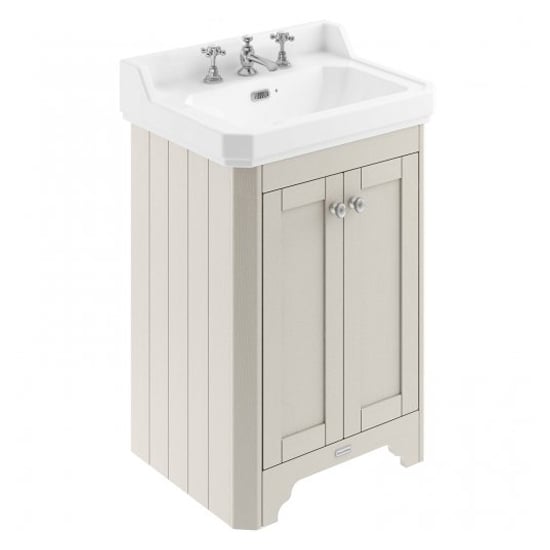 Photo of Ocala 59.5cm floor vanity unit with 3th basin in timeless sand