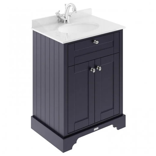 Ocala 62cm Floor Vanity With 1TH White Marble Basin In Blue
