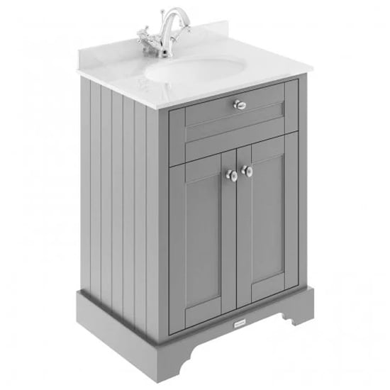 Photo of Ocala 62cm floor vanity with 1th white marble basin in grey