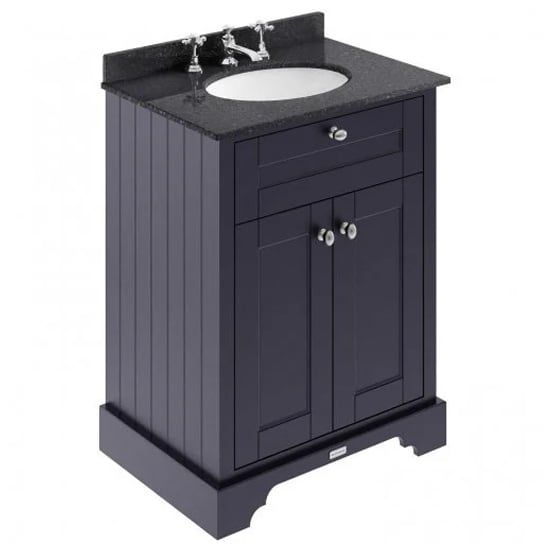 Read more about Ocala 62cm floor vanity with 3th black marble basin in blue