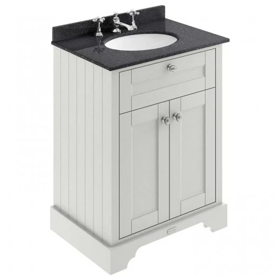Photo of Ocala 62cm floor vanity with 3th black marble basin in sand