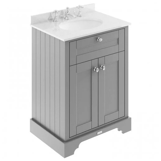 Ocala 62cm Floor Vanity With 3TH White Marble Basin In Grey