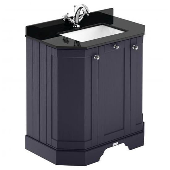 Ocala 77cm Angled Vanity With 1TH Black Marble Basin In Blue