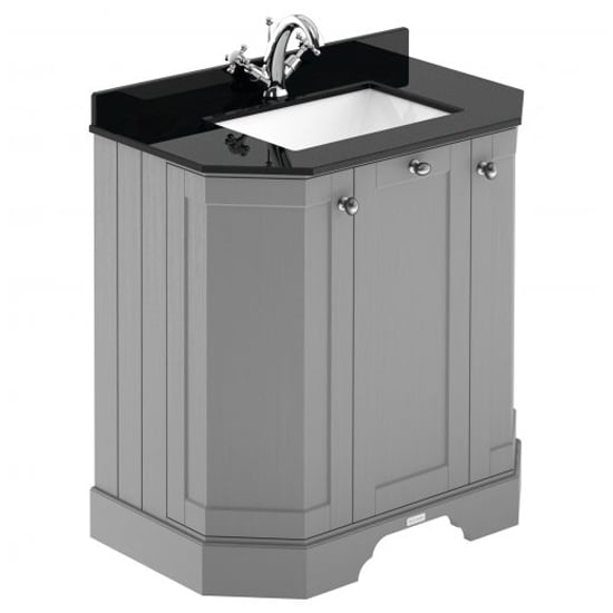 Ocala 77cm Angled Vanity With 1TH Black Marble Basin In Grey