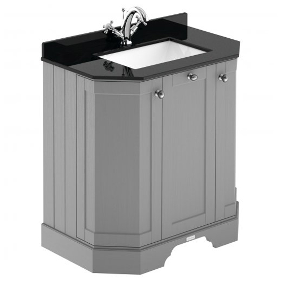 Photo of Ocala 77cm angled vanity with 1th black marble basin in grey