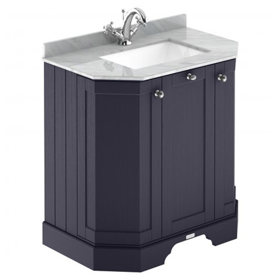 Ocala 77cm Angled Vanity With 1TH Grey Marble Basin In Blue Furniture
