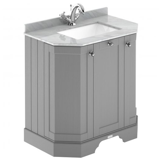 Photo of Ocala 77cm angled vanity with 1th grey marble basin in grey