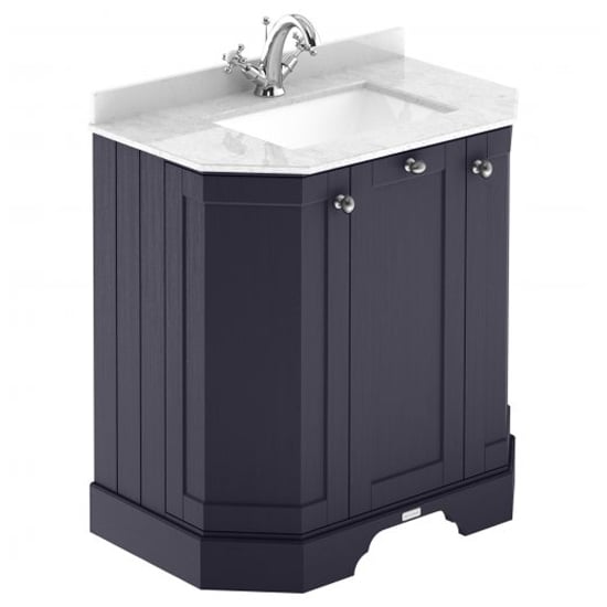 Read more about Ocala 77cm angled vanity with 1th white marble basin in blue