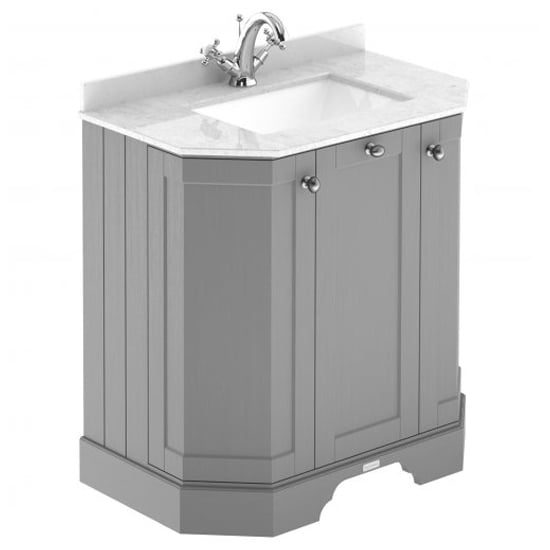 Photo of Ocala 77cm angled vanity with 1th white marble basin in grey