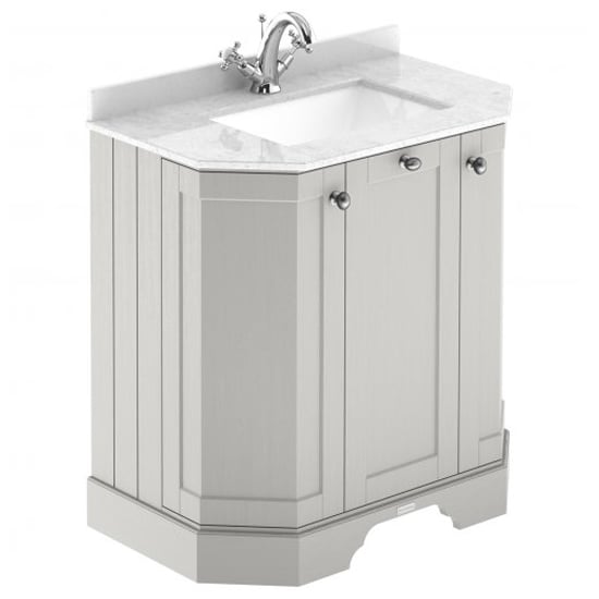Read more about Ocala 77cm angled vanity with 1th white marble basin in sand