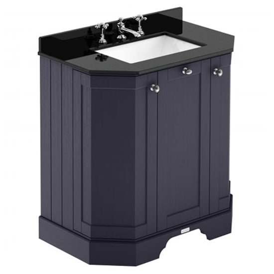 Ocala 77cm Angled Vanity With 3TH Black Marble Basin In Blue