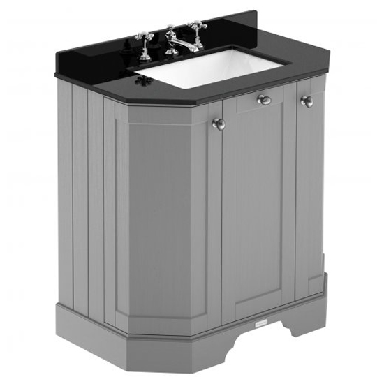 Read more about Ocala 77cm angled vanity with 3th black marble basin in grey