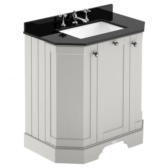 Read more about Ocala 77cm angled vanity with 3th black marble basin in sand