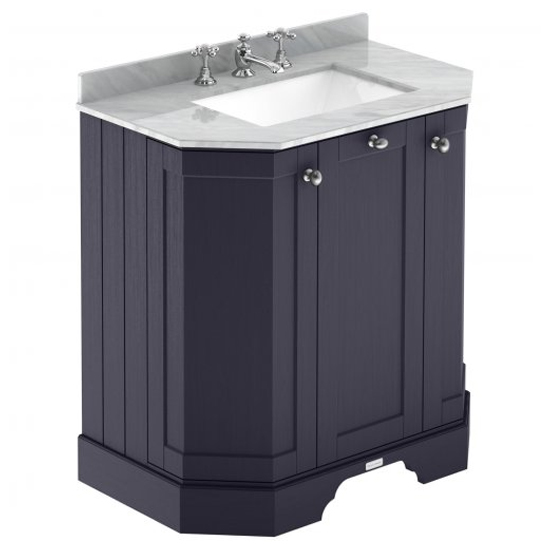Ocala 77cm Angled Vanity With 3TH Grey Marble Basin In Blue