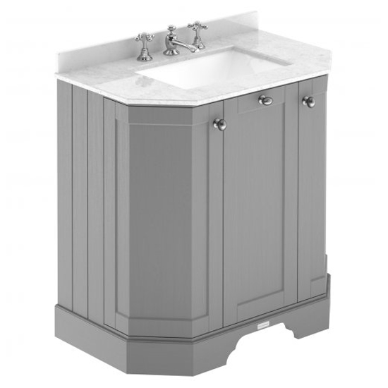 Product photograph of Ocala 77cm Angled Vanity With 3th White Marble Basin In Grey from Furniture in Fashion