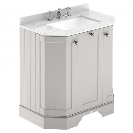 Ocala 77cm Angled Vanity With 3TH White Marble Basin In Sand