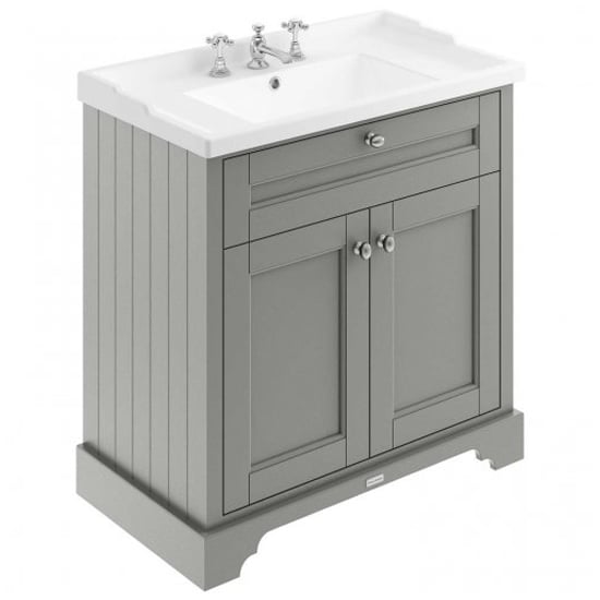 Read more about Ocala 82cm floor vanity unit with 3th basin in storm grey