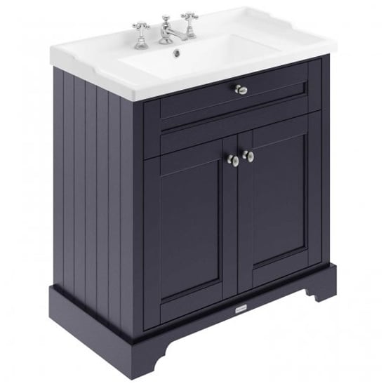 Product photograph of Ocala 82cm Floor Vanity Unit With 3th Basin In Twilight Blue from Furniture in Fashion