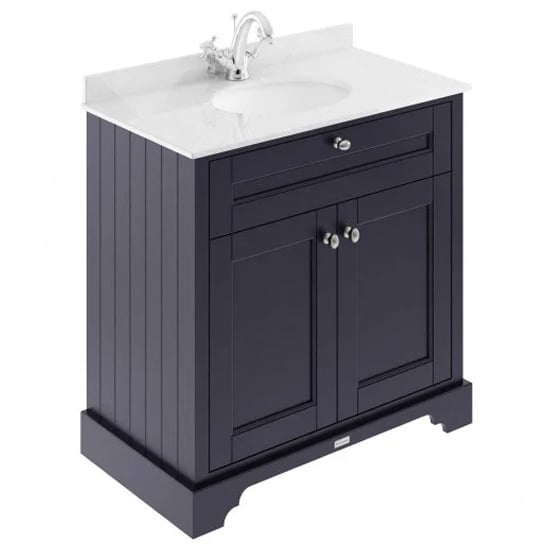 Read more about Ocala 82cm floor vanity with 1th white marble basin in blue