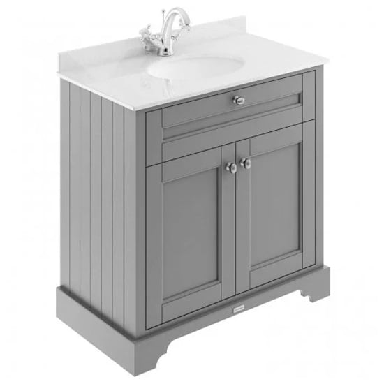 Photo of Ocala 82cm floor vanity with 1th white marble basin in grey