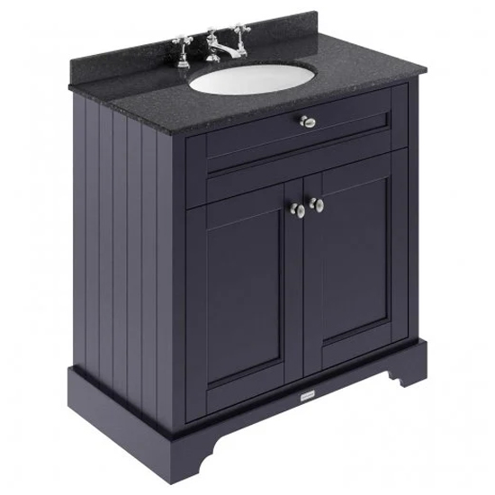Ocala 82cm Floor Vanity With 3TH Black Marble Basin In Blue