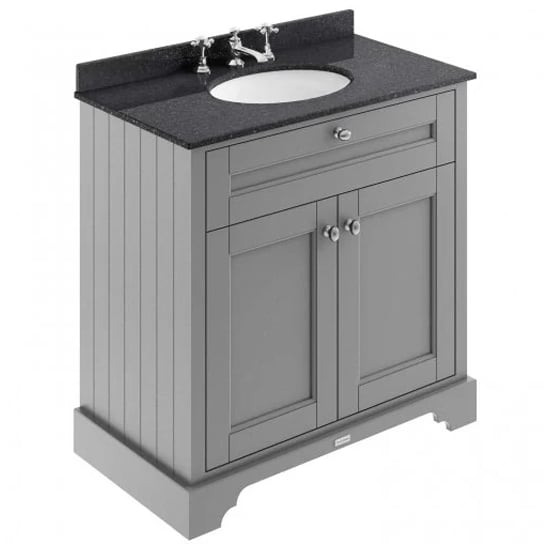 Read more about Ocala 82cm floor vanity with 3th black marble basin in grey