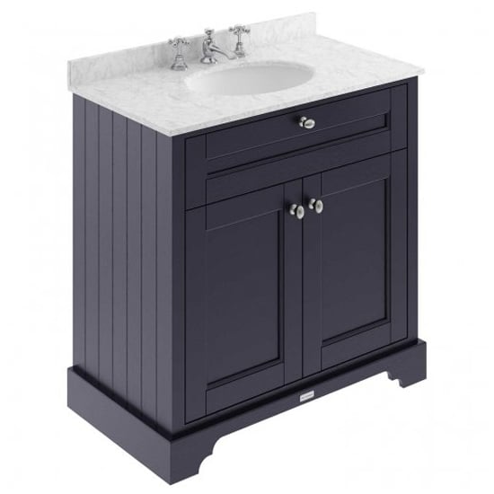 Ocala 82cm Floor Vanity With 3TH Grey Marble Basin In Blue