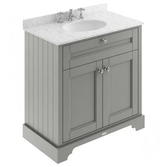 Ocala 82cm Floor Vanity With 3TH Grey Marble Basin In Grey