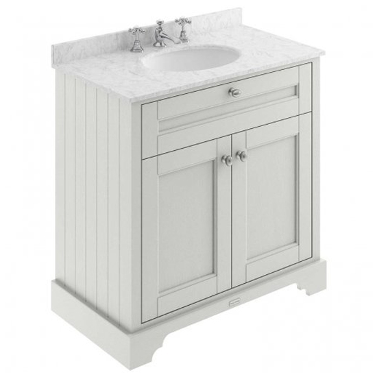 Ocala 82cm Floor Vanity With 3TH Grey Marble Basin In Sand