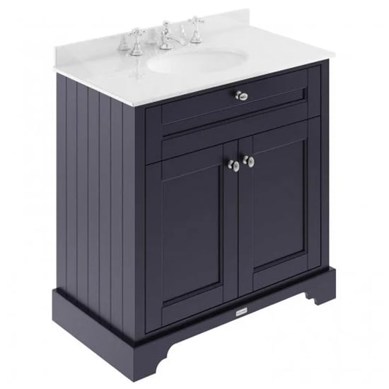 Read more about Ocala 82cm floor vanity with 3th white marble basin in blue