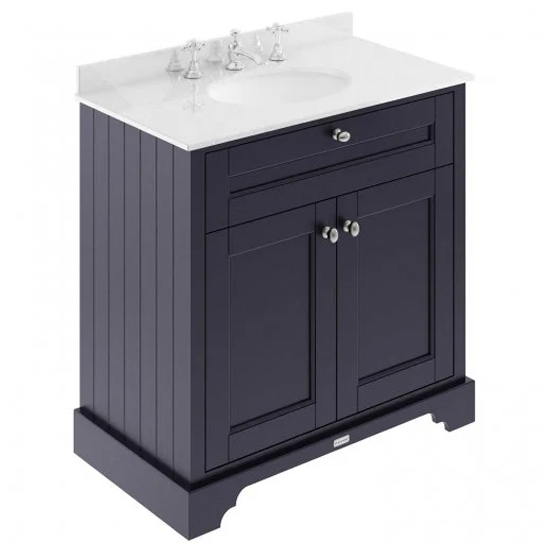 Read more about Ocala 82cm floor vanity with 3th white marble basin in blue