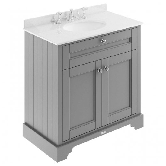 Ocala 82cm Floor Vanity With 3TH White Marble Basin In Grey