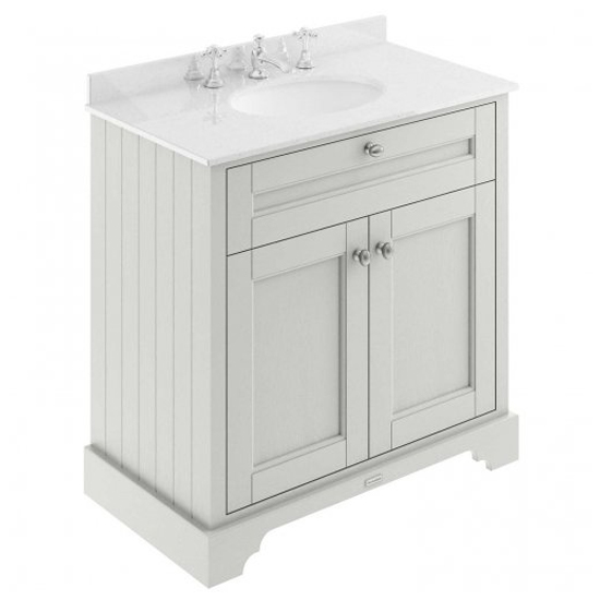 Read more about Ocala 82cm floor vanity with 3th white marble basin in sand