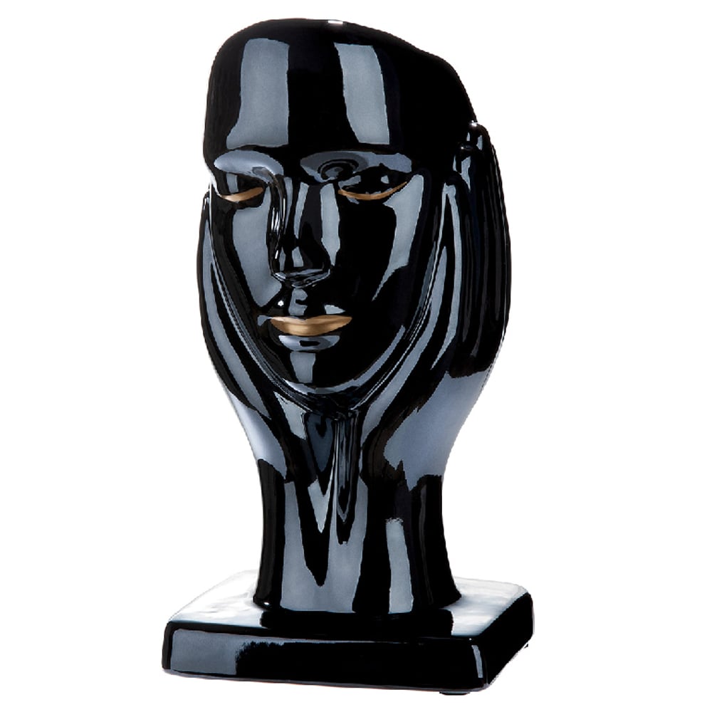 Ocala Ceramic Ear Covering Sculpture In Black And Gold