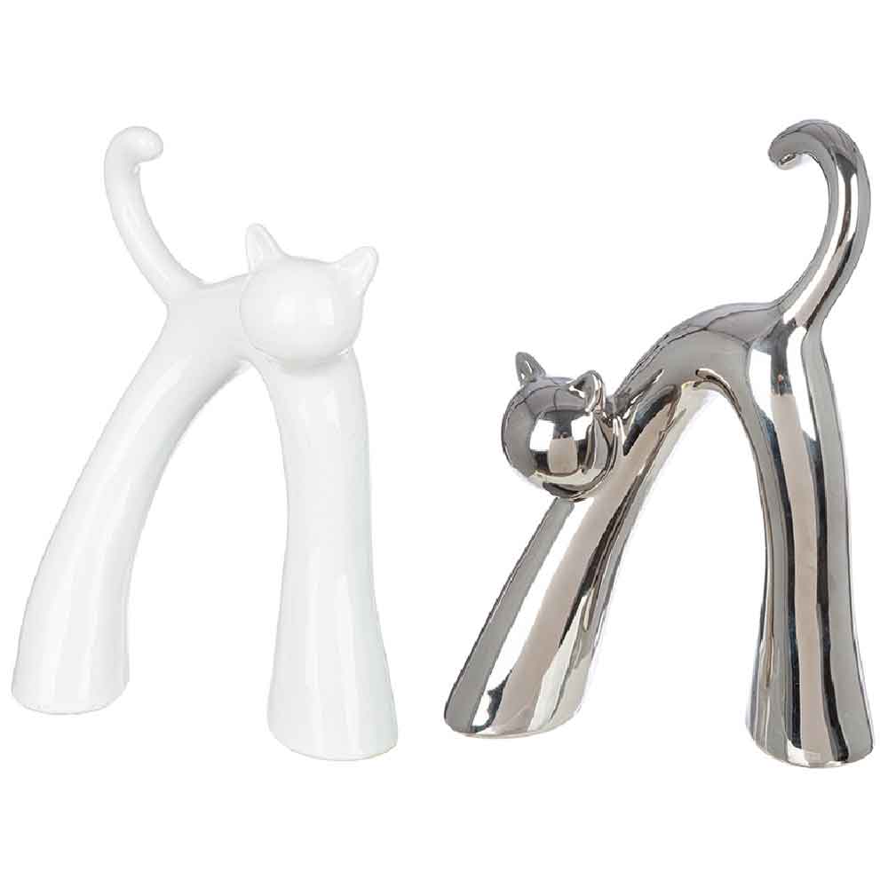 Ocala Ceramics 2 Cat Sculpture In White And Silver