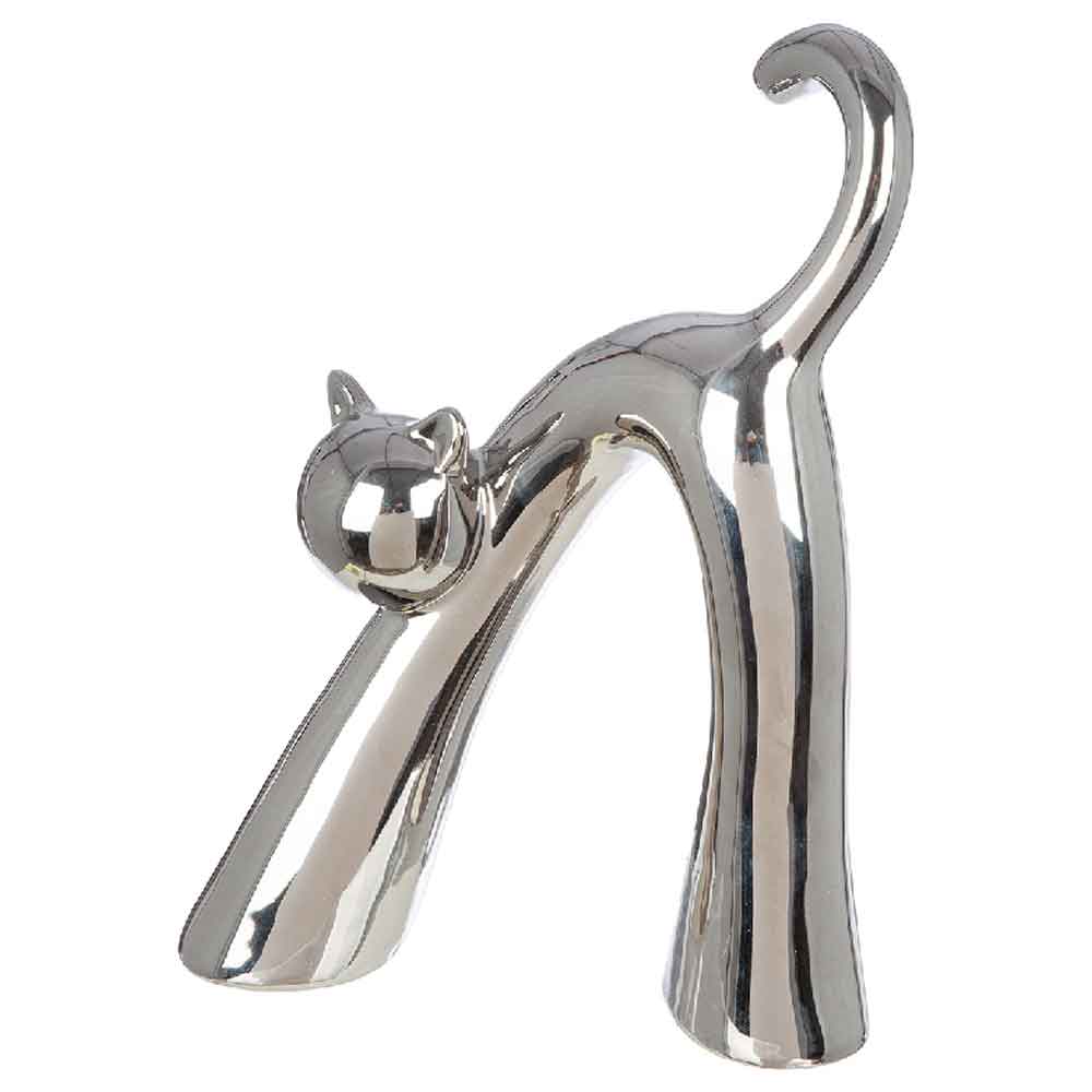 Ocala Ceramics 2 Cat Sculpture In White And Silver
