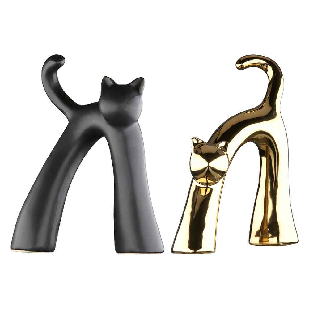 Ocala Ceramics 2 Cat Sculpture In Black And Gold
