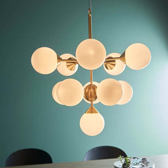 Ocala Glass Shades 11 Lights Ceiling Pendant Light In Brass