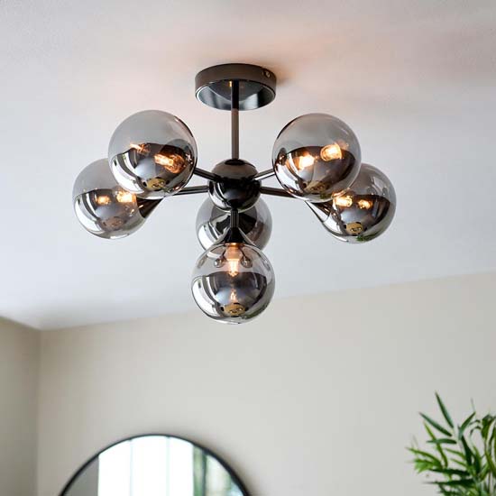 Ocala Glass Shades 6 Lights Semi Flush Ceiling Light In Black thumbnail