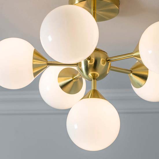 Ocala Glass Shades 6 Lights Semi Flush Ceiling Light In Brass