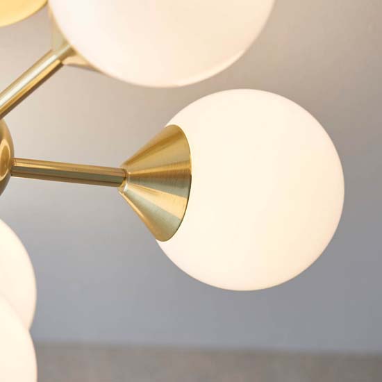 Ocala Glass Shades 6 Lights Semi Flush Ceiling Light In Brass
