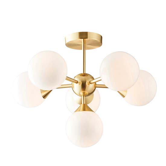 Ocala Glass Shades 6 Lights Semi Flush Ceiling Light In Brass